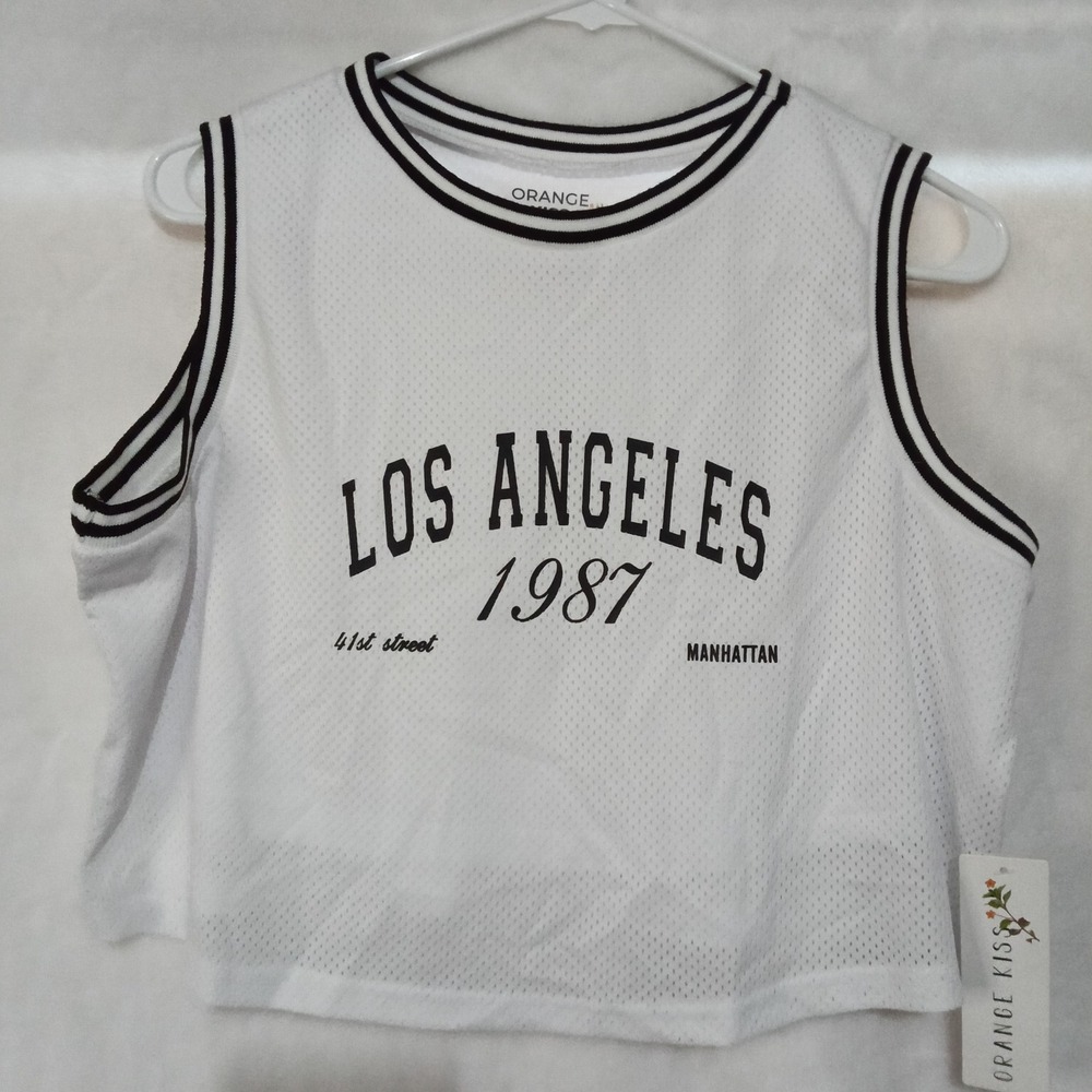 Orange Kiss Los Angeles 1987 Mesh Crop Top Tank White Black Large